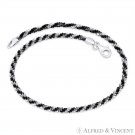 2.5mm Roc Link 2-Tone Spiral .925 Sterling Black & Silver Italian Chain Anklet