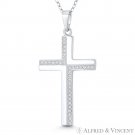 Flat Latin Crucifix Cross CZ Crystal Solid 925 Sterling Silver & Rhodium Pendant Flat Latin Crucifix Cross CZ Crystal Solid 925 Sterling Silver & Rhodium Pendant