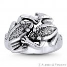 Frog Couple Luck & Fertility Feng-Shui Charm 925 Sterling Silver Right-Hand Ring