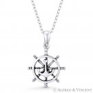 Ship's Helm & Anchor Sailor's Luck Charm .925 Sterling Silver Pendant & Necklace Ship's Helm & Anchor Sailor's Luck Charm .925 Sterling Silver Pendant & Necklace