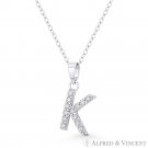 Initial Letter K Cubic Zirconia CZ Crystal Pendant .925 Sterling Silver Necklace Initial Letter K Cubic Zirconia CZ Crystal Pendant .925 Sterling Silver Necklace