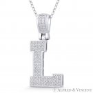 Initial Letter "L" Block Script CZ Crystal 925 Sterling Silver & Rhodium Pendant Initial Letter "L" Block Script CZ Crystal 925 Sterling Silver & Rhodium Pendant