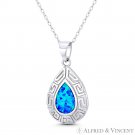 Tear-Drop Greek Key Charm Created Opal Pendant in .925 Sterling Silver & Rhodium Tear-Drop Greek Key Charm Created Opal Pendant in .925 Sterling Silver & Rhodium