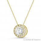Round Brilliant Cut Clear CZ Crystal Halo 9mm Slider Pendant in 14k Yellow Gold