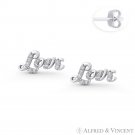 "Love" Word Script Charm CZ Crystal .925 Sterling Silver & Rhodium Stud Earrings "Love" Word Script Charm CZ Crystal .925 Sterling Silver & Rhodium Stud Earrings