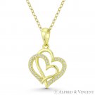 Double-Heart CZ Crystal Love Charm .925 Sterling Silver 14k GP Necklace Pendant