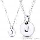 Initial Letter "J" 11mmx8mm Tiny Round Disc .925 Sterling Silver Charm / Pendant