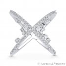 Criss-Cross CZ Crystal Cluster .925 Sterling Silver w/ Rhodium Right-Hand X-Ring Criss-Cross CZ Crystal Cluster .925 Sterling Silver w/ Rhodium Right-Hand X-Ring