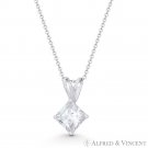 Solitaire 5mm Princess Cut CZ Crystal Rabbit-Ear 12mm Pendant in 14k White Gold Solitaire 5mm Princess Cut CZ Crystal Rabbit-Ear 12mm Pendant in 14k White Gold