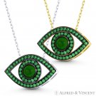 Evil Eye Faux Emerald CZ Pave Turkish Greek Pendant 925 Sterling Silver Necklace Evil Eye Faux Emerald CZ Pave Turkish Greek Pendant 925 Sterling Silver Necklace