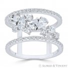 Right-Hand CZ Crystal Cluster .925 Sterling Silver Rhodium Double-Band Wide Ring Right-Hand CZ Crystal Cluster .925 Sterling Silver Rhodium Double-Band Wide Ring