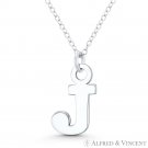 Initial Letter "J" 20x12mm (0.8in x 0.5in) Charm Pendant in .925 Sterling Silver