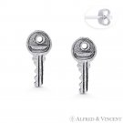 Antique Finish Rustic Door Key Charm .925 Sterling Silver Ladies' Stud Earrings Antique Finish Rustic Door Key Charm .925 Sterling Silver Ladies' Stud Earrings