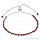 2.8mm Faux Garnet Red CZ Crystal .925 Sterling Silver Bolo Style Tennis Bracelet