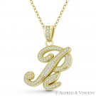 Initial Letter "R" Cursive Script CZ Crystal .925 Sterling Silver 14k GP Pendant Initial Letter "R" Cursive Script CZ Crystal .925 Sterling Silver 14k GP Pendant