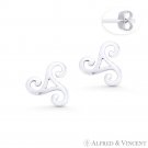 Celtic Triskelion Triskele Triple Spiral Charm Stud Earrings 925 Sterling Silver