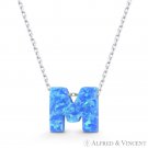 Initial Letter "M" Blue Lab-Opal 10mm Pendant 925 Sterling Silver Chain Necklace Initial Letter "M" Blue Lab-Opal 10mm Pendant 925 Sterling Silver Chain Necklace