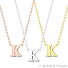 Initial Letter "K" 14k Rose White Yellow Gold Alphabet Pendant & Chain Necklace