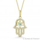 Hamsa Hand Star of David Faux Blue Topaz CZ Crystal Pave 14k Yellow Gold Pendant Hamsa Hand Star of David Faux Blue Topaz CZ Crystal Pave 14k Yellow Gold Pendant