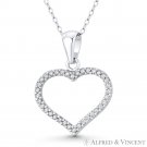 Open Heart CZ Crystal Love Charm .925 Sterling Silver & Rhodium Necklace Pendant