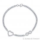 Heart & Infinity Charm CZ Crystal 925 Sterling Silver w/ Rhodium Tennis Bracelet