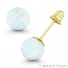 Fiery White Synthetic Opal Round Ball Screwback Stud Earrings in 14k Yellow Gold
