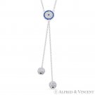 Evil Eye Turkish Nazar Greek Charm & CZ Disco Ball Y-Necklace in Sterling Silver Evil Eye Turkish Nazar Greek Charm & CZ Disco Ball Y-Necklace in Sterling Silver
