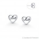 Heart & "Love" Word Script Charm Stud Earrings in Oxidized .925 Sterling Silver Heart & "Love" Word Script Charm Stud Earrings in Oxidized .925 Sterling Silver
