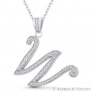 Initial Letter "W" Cursive Script CZ Crystal 925 Sterling Silver Rhodium Pendant Initial Letter "W" Cursive Script CZ Crystal 925 Sterling Silver Rhodium Pendant