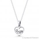 Heart & Cursive "Love" Script Charm Pendant Oxidized Solid .925 Sterling Silver Heart & Cursive "Love" Script Charm Pendant Oxidized Solid .925 Sterling Silver