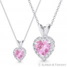 Heart Love Charm Faux Tourmaline Pink CZ Crystal 14k White Gold 12mmx8mm Pendant