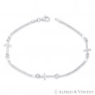 Latin Cross & 2mm Bismark Link Chain Italy Charm Bracelet in 925 Sterling Silver Latin Cross & 2mm Bismark Link Chain Italy Charm Bracelet in 925 Sterling Silver