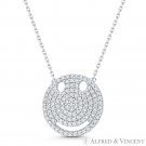 Smiley Face Emoji CZ Crystal Pave .925 Sterling Silver Pendant & Chain Necklace