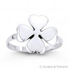 Irish Shamrock 4-Leaf Clover Heart Celtic Luck Charm Ring in 925 Sterling Silver