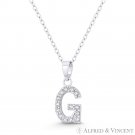 Initial Letter G Cubic Zirconia CZ Crystal Pendant .925 Sterling Silver Necklace