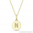 Initial Letter "N" CZ Crystal 14k Yellow Gold 15x9mm Round Disc Necklace Pendant