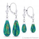 Fiery Peacock Blue Lab Opal 14k White Gold Leverback Tear-Drop Dangling Earrings Fiery Peacock Blue Lab Opal 14k White Gold Leverback Tear-Drop Dangling Earrings