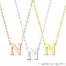Initial Letter "N" 14k Rose White Yellow Gold Alphabet Pendant & Chain Necklace Initial Letter "N" 14k Rose White Yellow Gold Alphabet Pendant & Chain Necklace