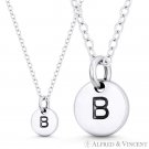 Initial Letter "B" 11mmx8mm Tiny Round Disc .925 Sterling Silver Charm / Pendant Initial Letter "B" 11mmx8mm Tiny Round Disc .925 Sterling Silver Charm / Pendant