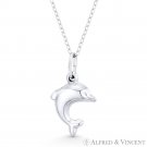 Hollow Dolphin Animal Charm Italy .925 Sterling Silver Rhodium Necklace Pendant Hollow Dolphin Animal Charm Italy .925 Sterling Silver Rhodium Necklace Pendant