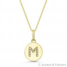 Initial Letter "M" CZ Crystal 14k Yellow Gold 15x9mm Round Disc Necklace Pendant Initial Letter "M" CZ Crystal 14k Yellow Gold 15x9mm Round Disc Necklace Pendant