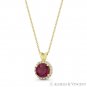 Faux Ruby Red & Clear Round Cut CZ Crystal Solid 14k Yellow Gold 12x8mm Pendant