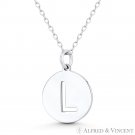 Initial Letter "L" Cutout 20x15mm Round Disc 925 Sterling Silver Charm / Pendant