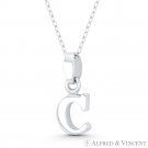Initial Letter "C" 20x9mm (0.8x0.35in) Charm 3D Pendant in .925 Sterling Silver