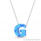 Initial Letter "G" Blue Lab-Opal 10mm Pendant 925 Sterling Silver Chain Necklace Initial Letter "G" Blue Lab-Opal 10mm Pendant 925 Sterling Silver Chain Necklace