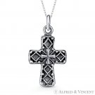 Gothic Latin & Greek Cross Charm Oxidized .925 Sterling Silver Necklace Pendant