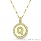 Initial Letter "Q" CZ Crystal 925 Sterling Silver 14k YG 20x15mm Circle Pendant Initial Letter "Q" CZ Crystal 925 Sterling Silver 14k YG 20x15mm Circle Pendant