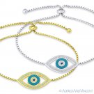 Evil Eye Charm Turkish Nazar Greek .925 Sterling Silver CZ Crystal Bolo Bracelet Evil Eye Charm Turkish Nazar Greek .925 Sterling Silver CZ Crystal Bolo Bracelet