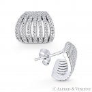 Cubic Zirconia CZ Crystal Wide Huggie Earrings in 925 Sterling Silver w/ Rhodium