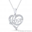Heart & Cursive "Love" Script Charm CZ Crystal Pave .925 Sterling Silver Pendant Heart & Cursive "Love" Script Charm CZ Crystal Pave .925 Sterling Silver Pendant